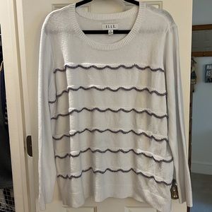 Elle White Sweater With Purple Tinsel Scallop Stripe Front